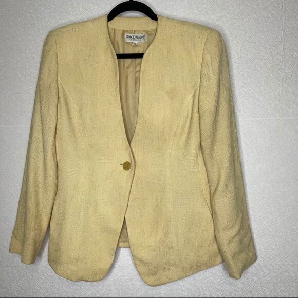 GIORGIO Armani Vintage Floral Silk Blazer Yellow - Picture 1 of 5